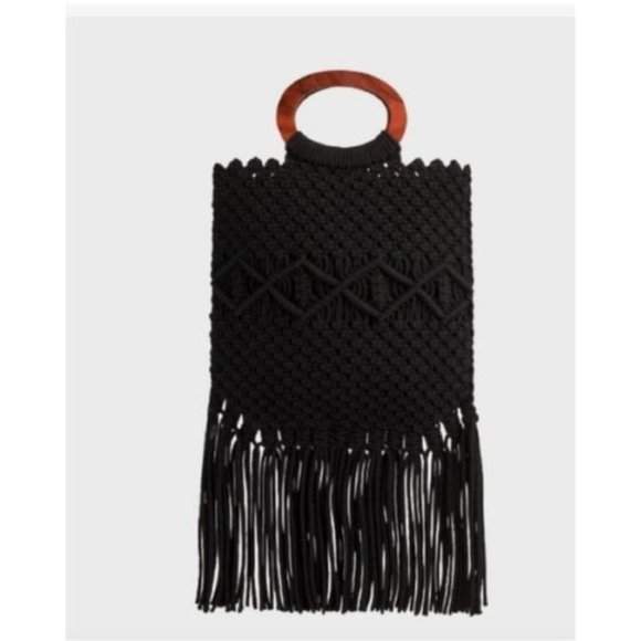 Danielle Nicole Handbags - NWT! Danielle Nicole Black Crochet Tote Bag w/Wooden Handles + Crossbody Strap